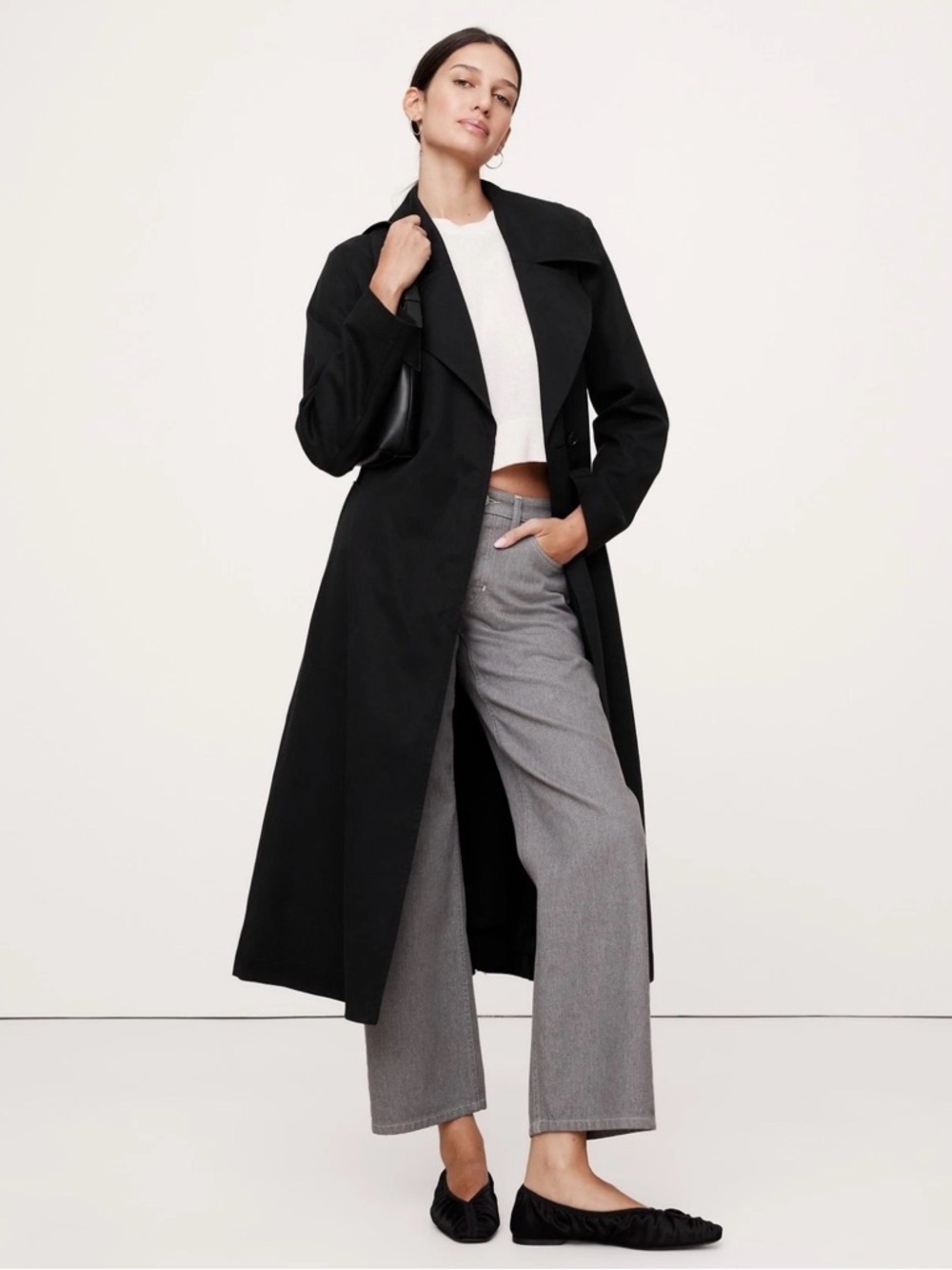 Banana Republic Black Long Trench with Wide Lapel